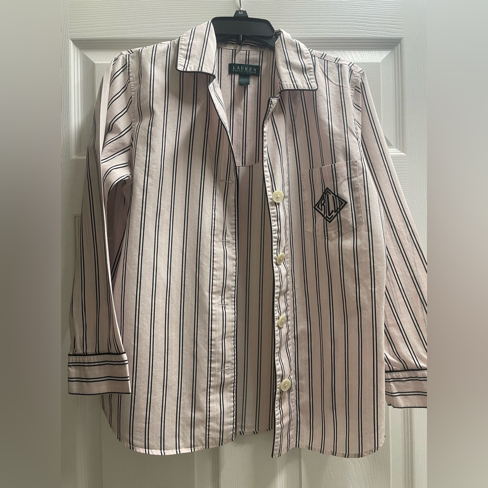 Ralph Lauren Ladies Striped Pajama Shirt - Pink/white and Black - Size: M